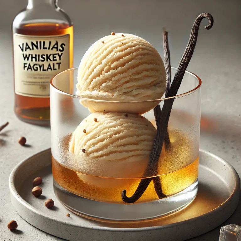 Vaníliás whiskey fagylalt tálalva