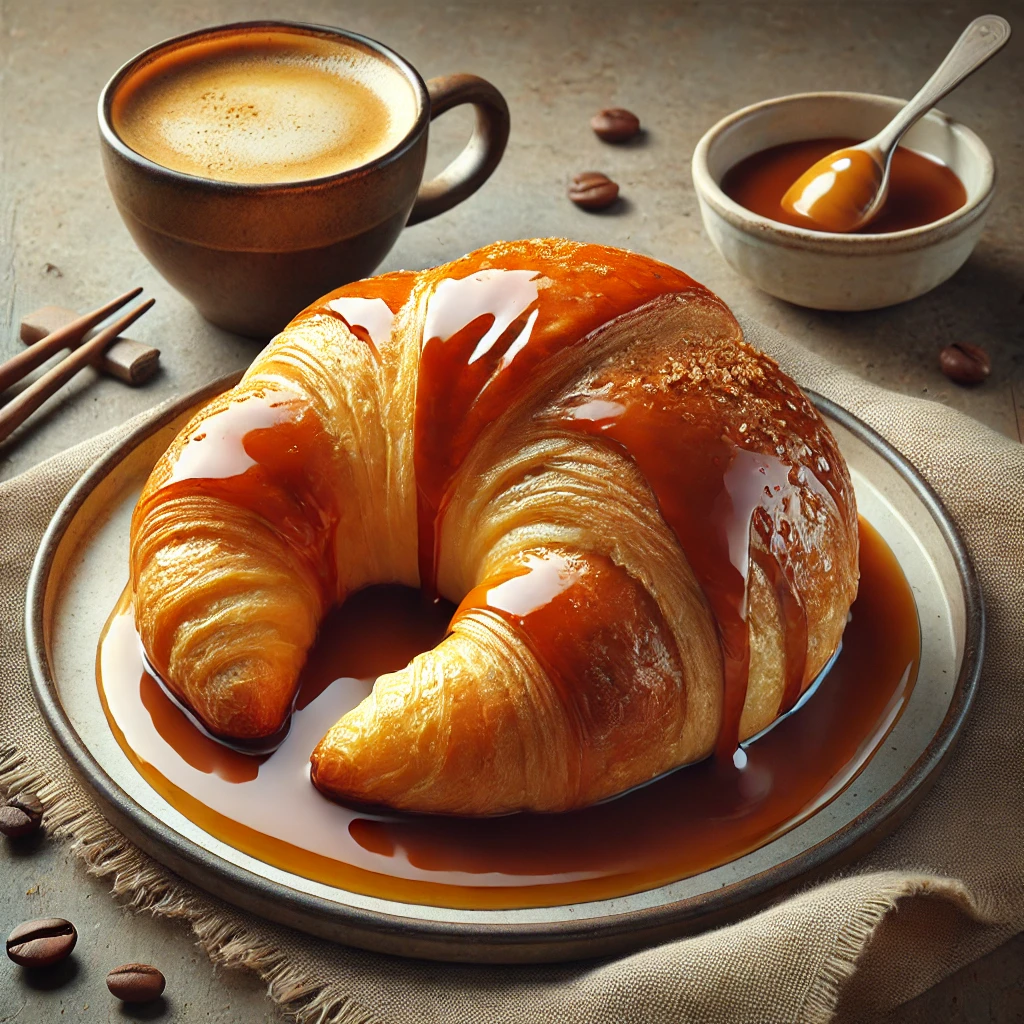 Vietnámi kávéval és kondenzált tejjel töltött, aranybarna croissant