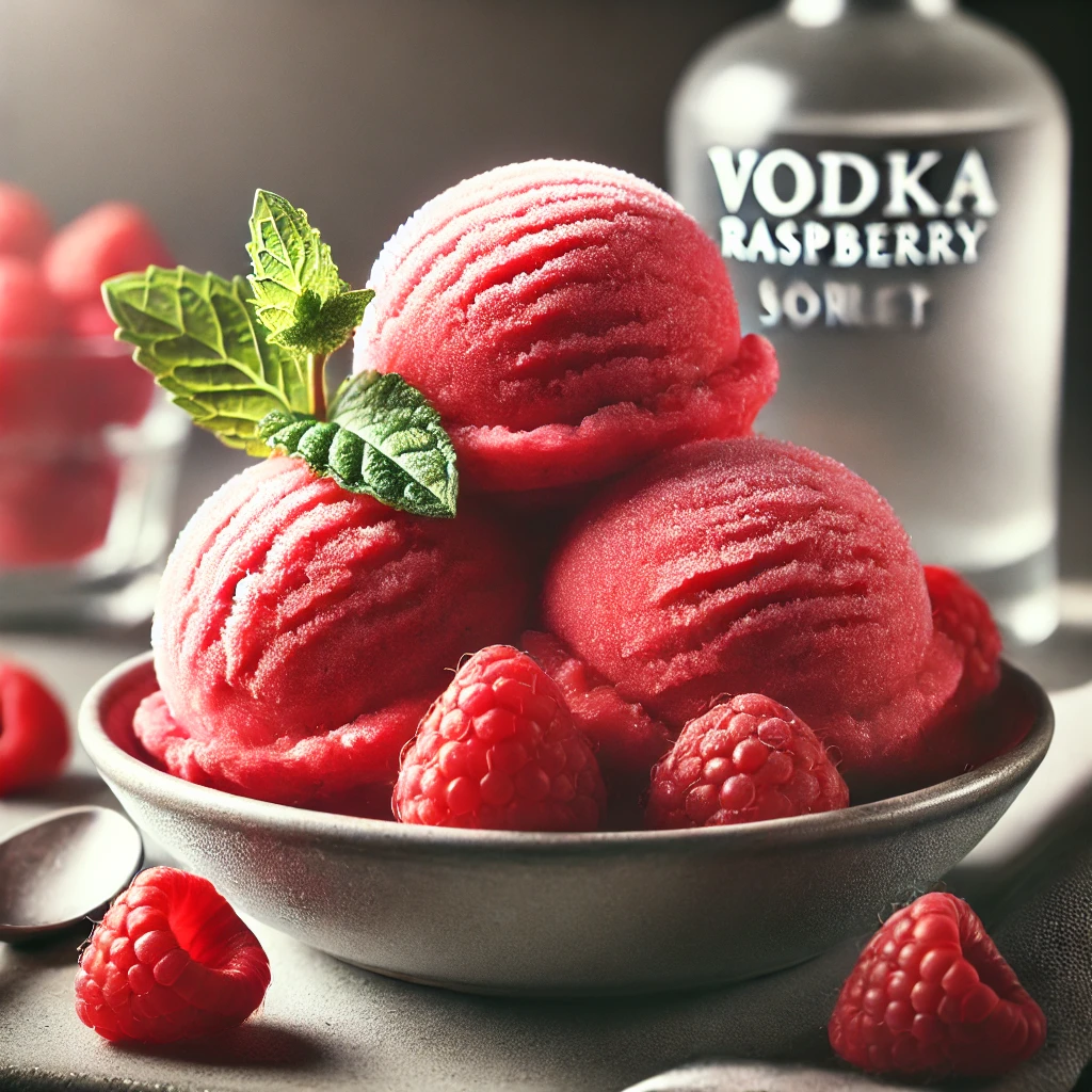 Friss, gyümölcsös és pikáns házi készítésű vodkás málna sorbet