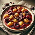 Vörösboros és aszalt szilvás gnocchi tálalva