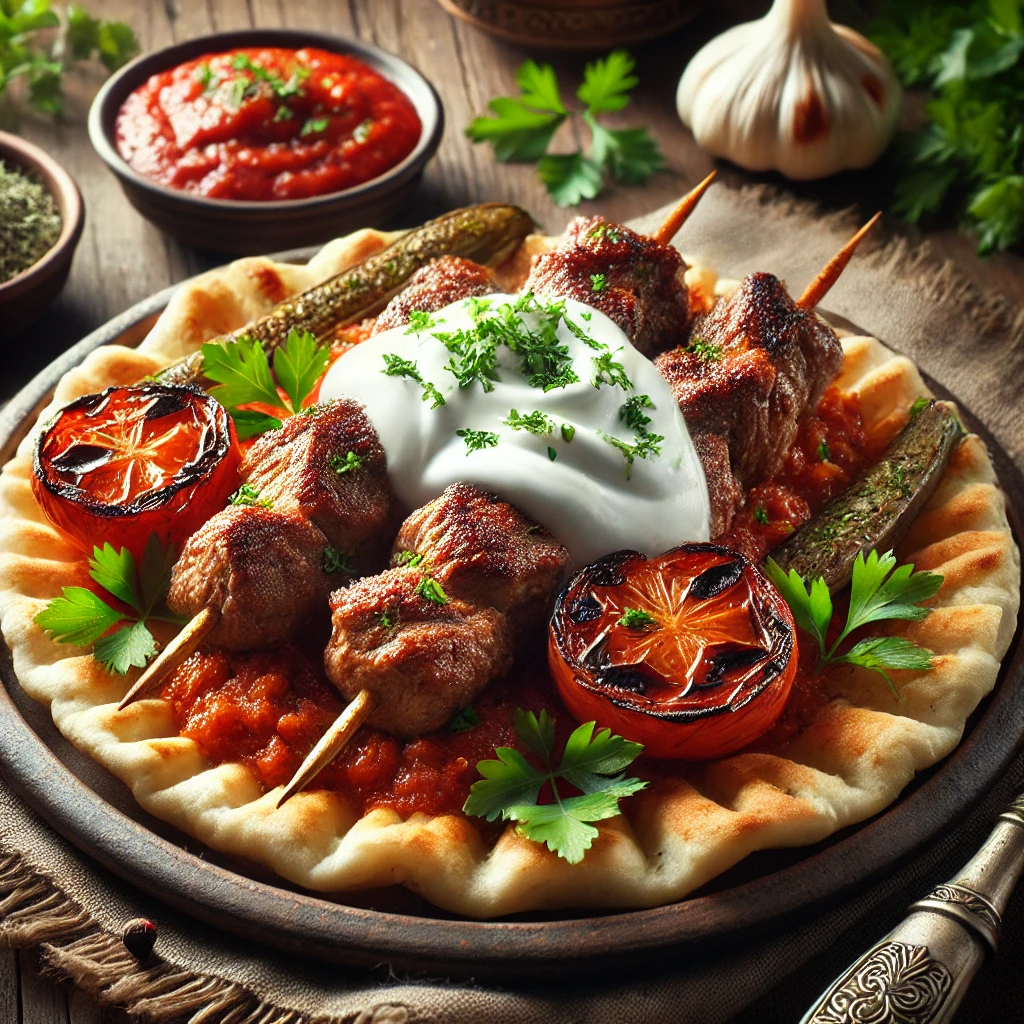 Török grillezett bárányhús joghurttal és paradicsommártással