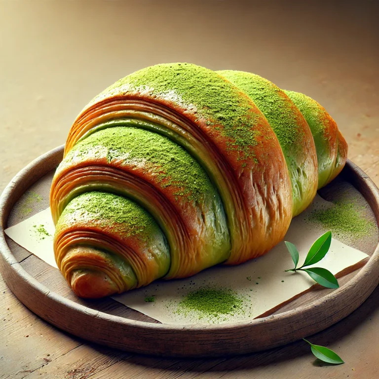 Zöld teás croissant tálalva
