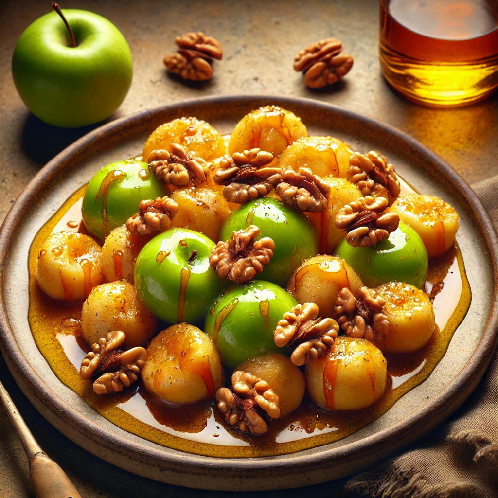Édes gnocchi recept karamellizált almával és pirított dióval