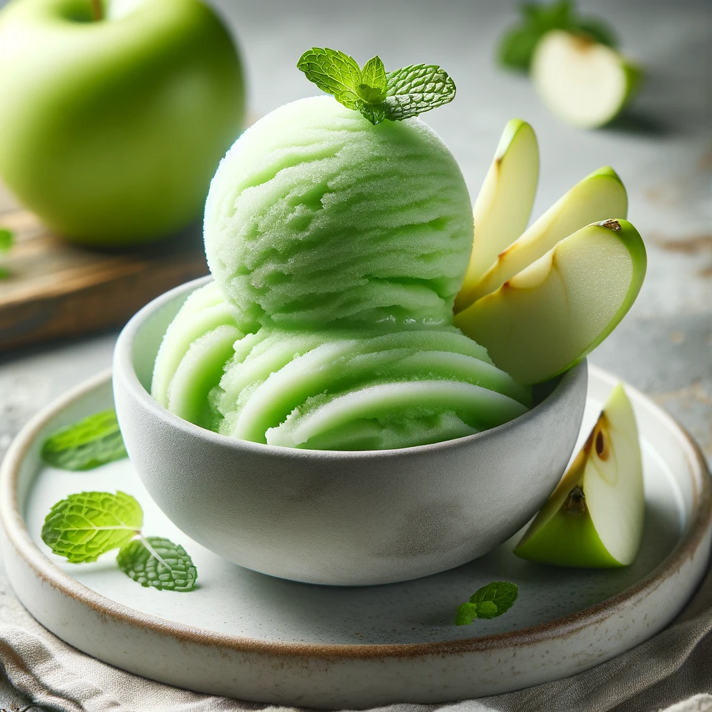 Friss és gyümölcsös házi készítésű zöldalmás sorbet