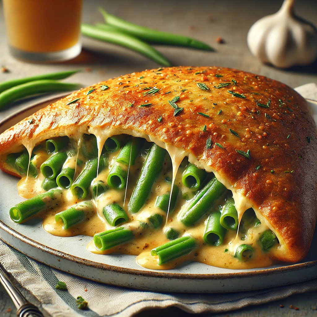 Egészséges és ízletes calzone zöldbabbal és sajttal