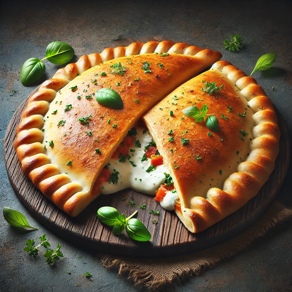 Ízletes, zöldfűszeres töltelékkel készült calzone