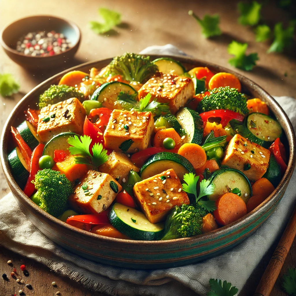 Egészséges és gyorsan elkészíthető zöldséges pirított tofu