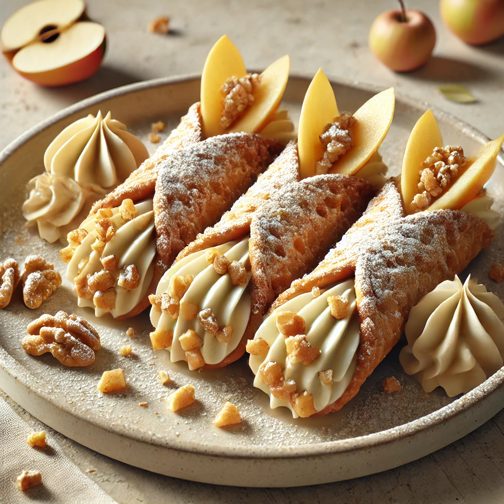 Fahéjas, ricottás cannoli almával és dióval