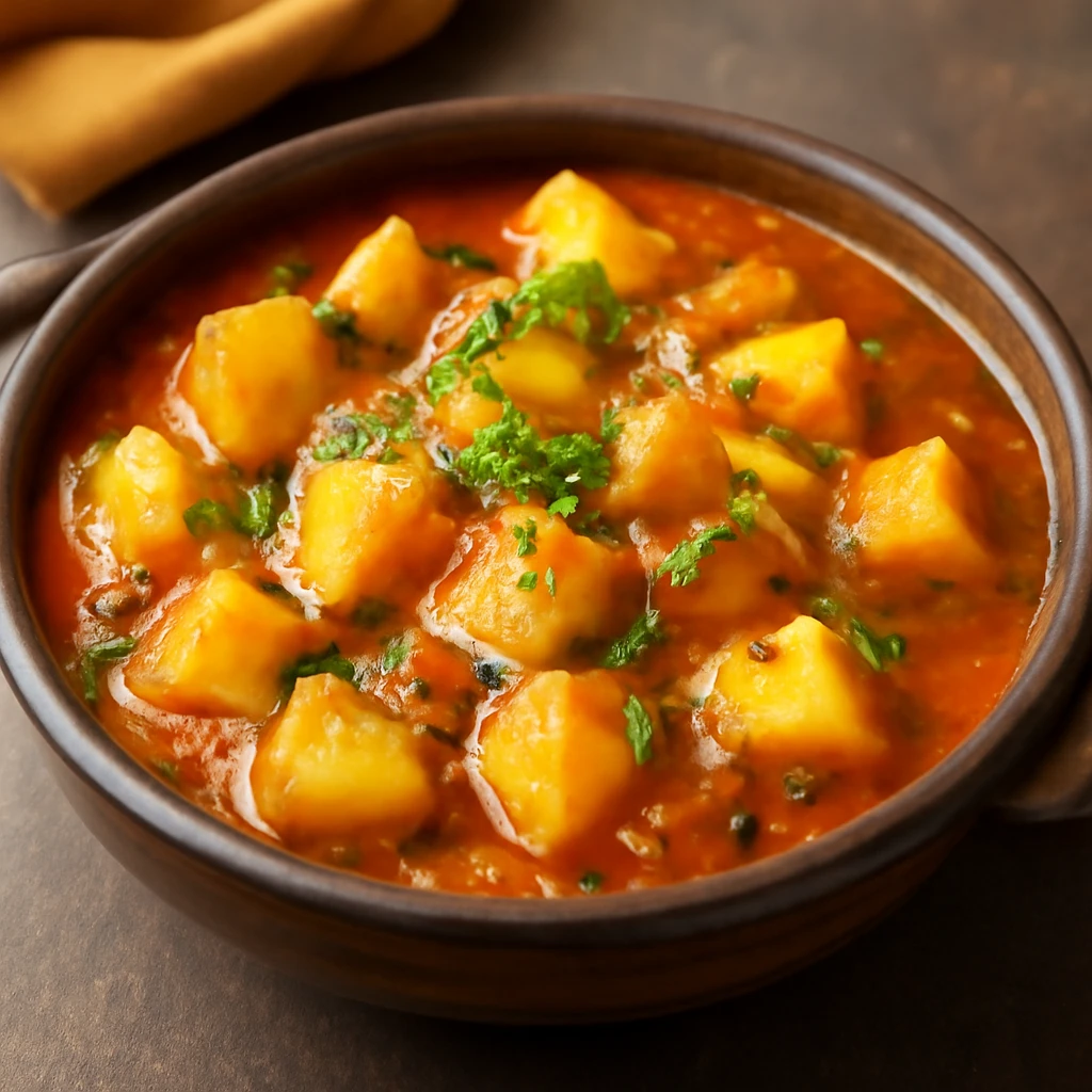 Fűszeres Aloo Tamatar Sabzi indiai stílusban