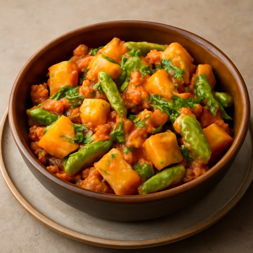 Fűszeres Aloo Tindora Sabzi indiai stílusban