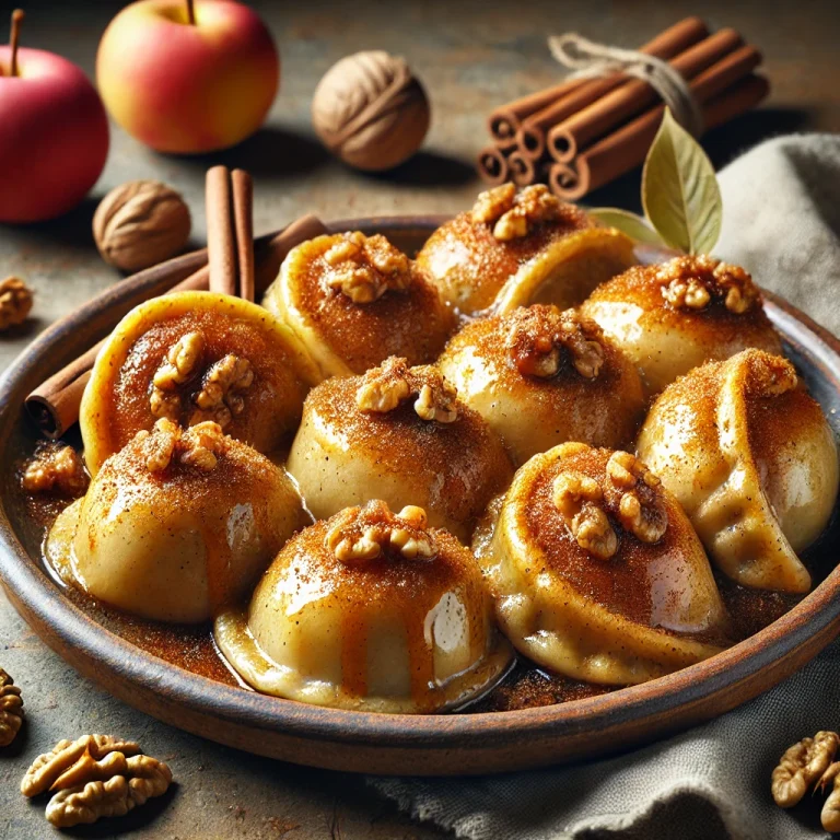 Amerikai fahéjas-diós dumplings tálalva