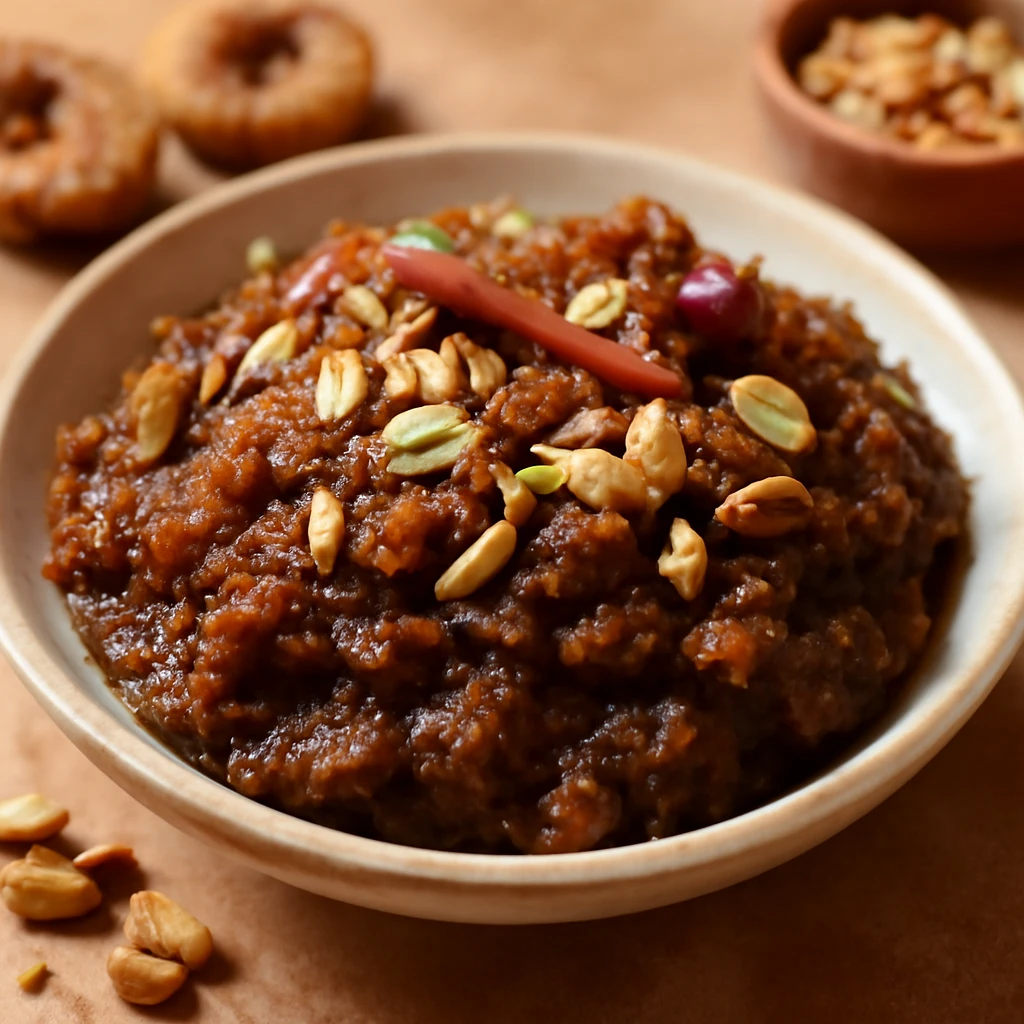 Indiai édesség Anjeer ka Halwa készítése pörkölt dióval és rózsavízzel