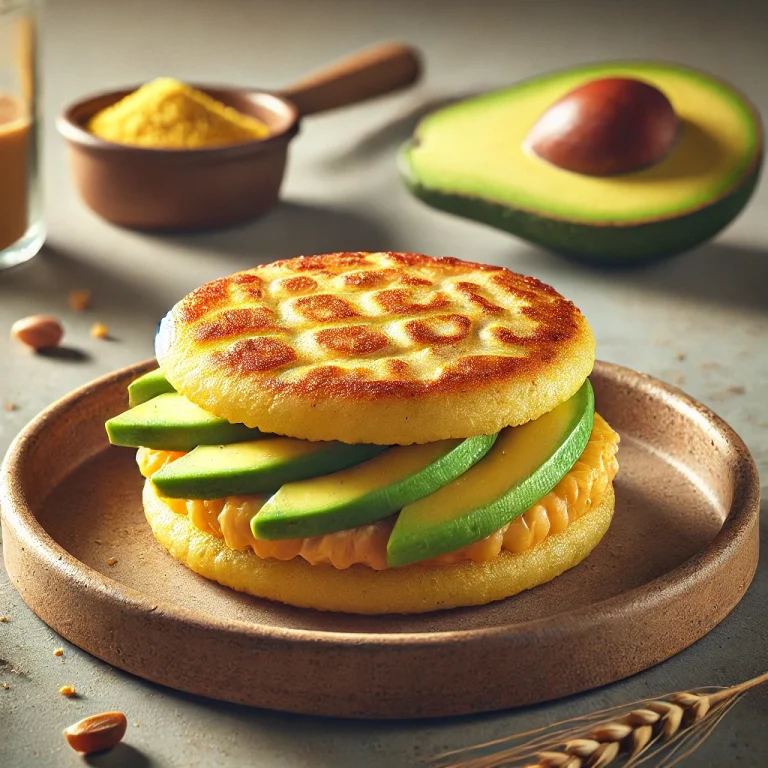 Arepa con Aguacate koreai stílusú étel tálalva