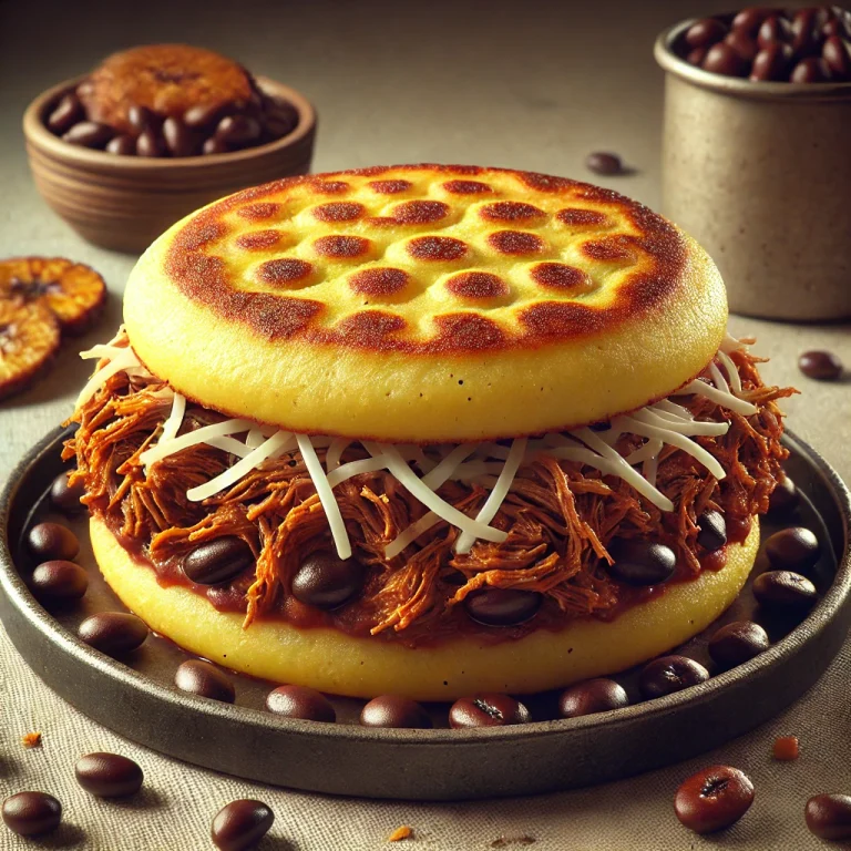 Arepa de Pabellón koreai stílusú étel tálalva