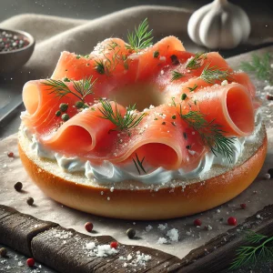 Friss és finom bagel reggeli füstölt lazaccal és krémsajttal