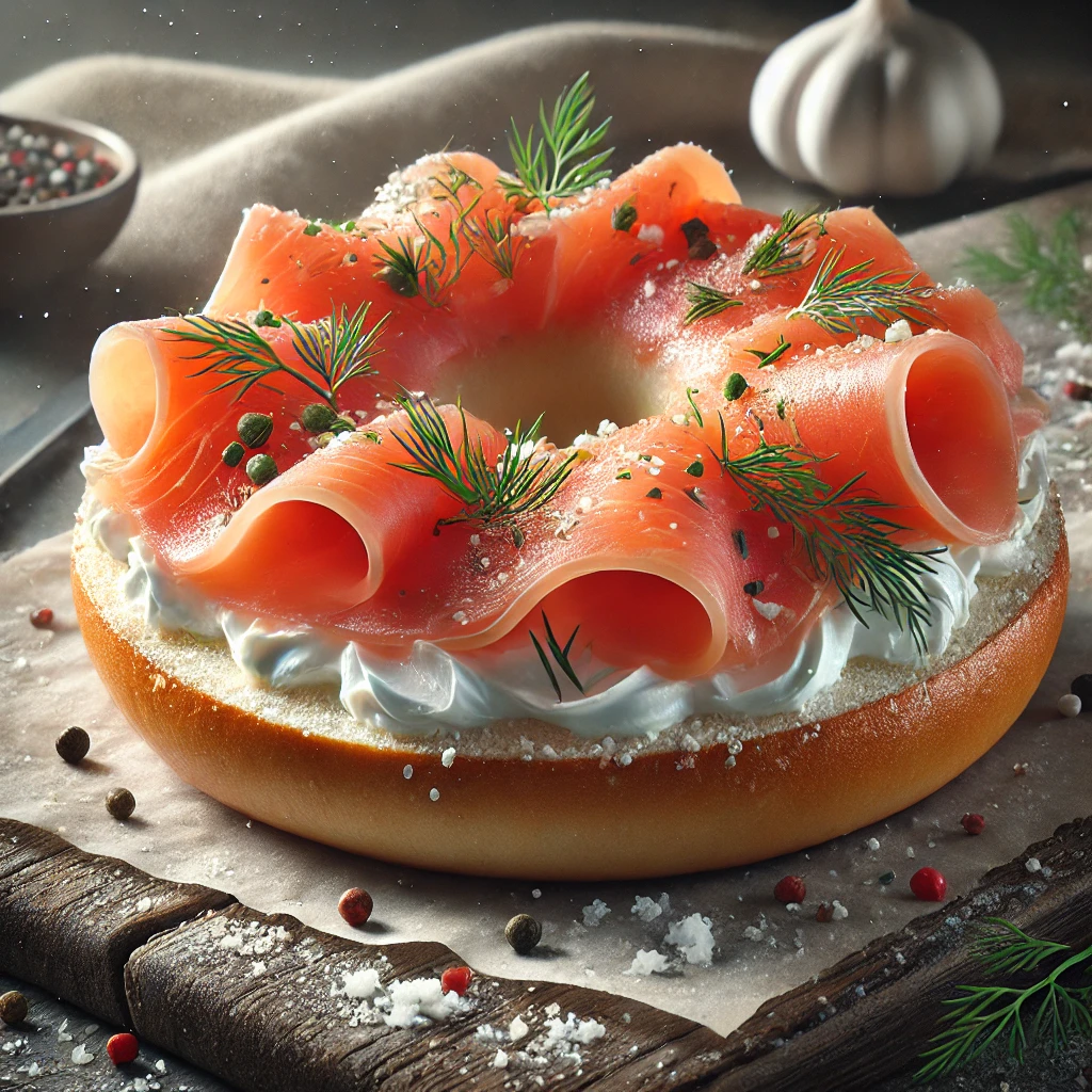 Friss és finom bagel reggeli füstölt lazaccal és krémsajttal