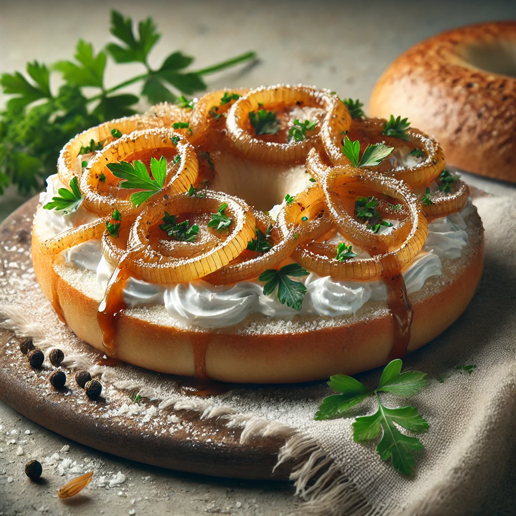 Friss és finom bagel hagymával és krémsajttal