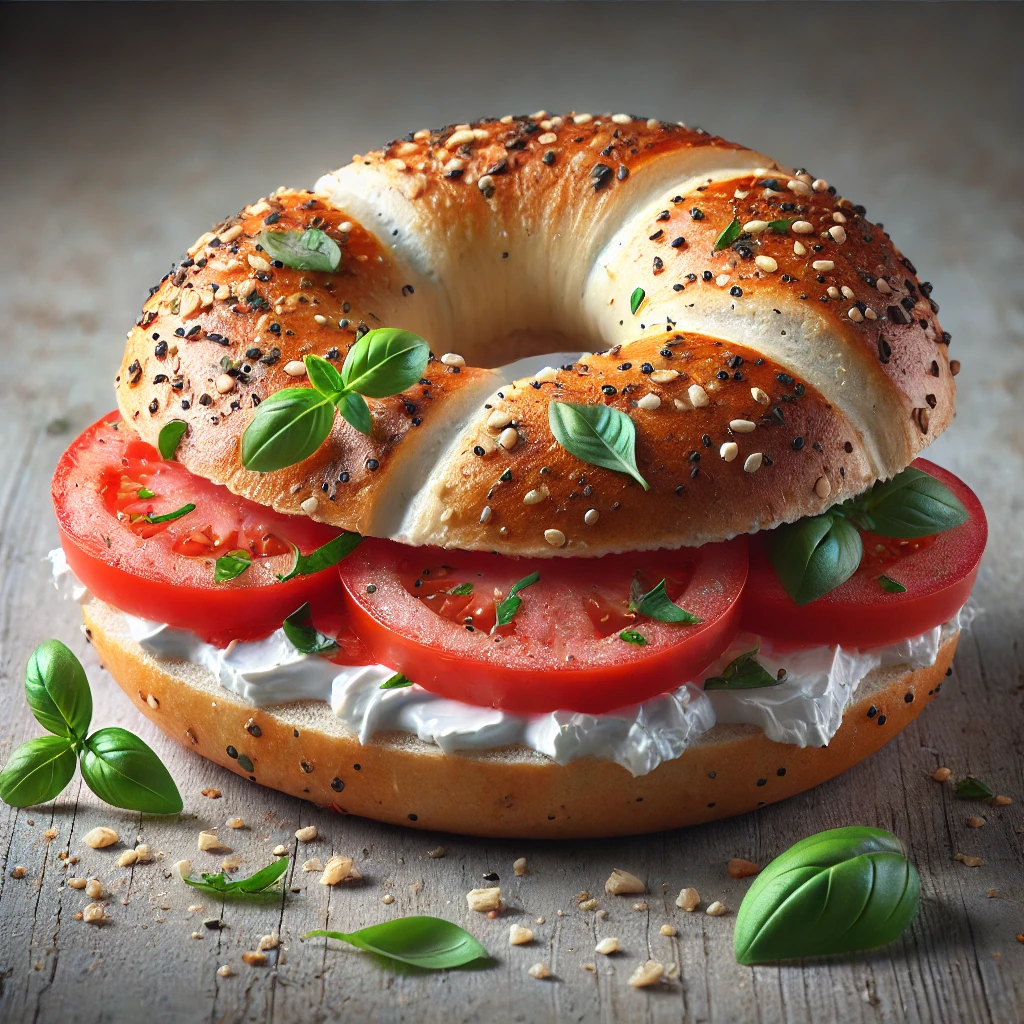 Friss és finom bagel paradicsommal és krémsajttal