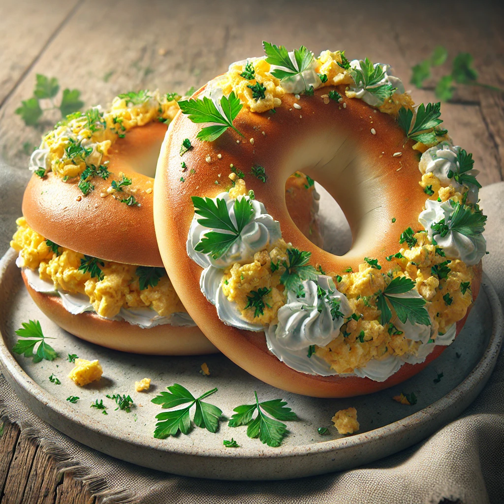 Friss és finom bagel tojásrántottával és krémsajttal