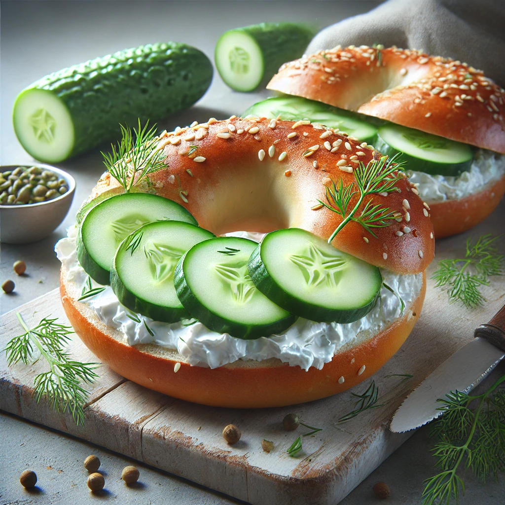 Friss és finom bagel uborkával és krémsajttal