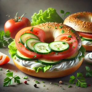 Friss és finom bagel zöldségekkel és krémsajttal