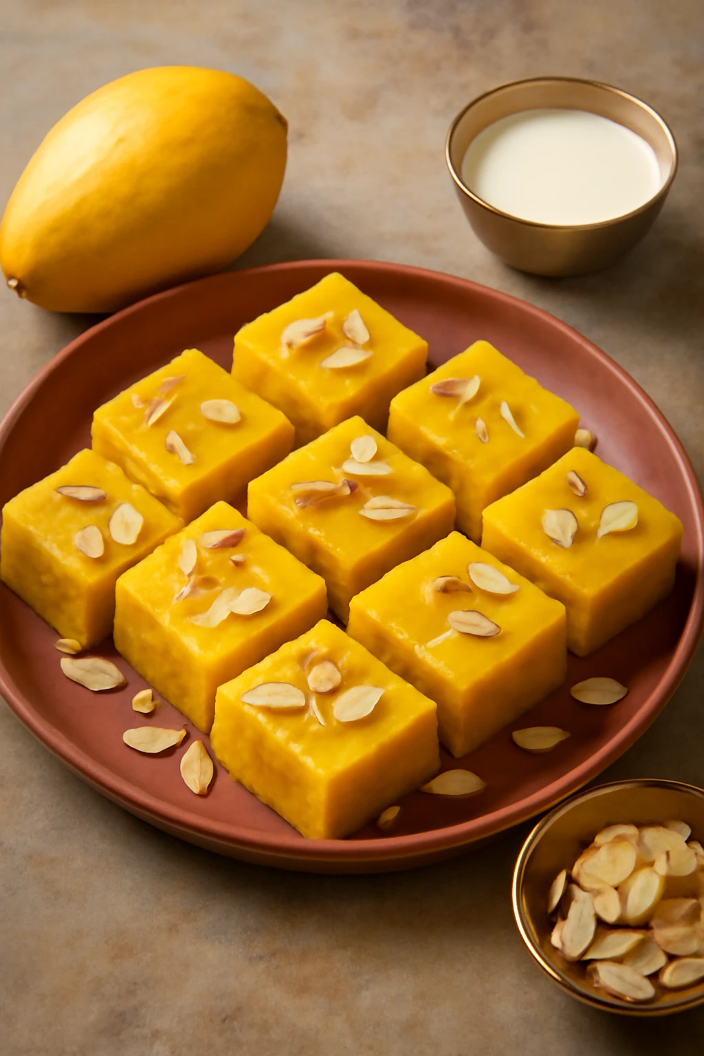 Finom indiai Barfi, mangóval és mandulával