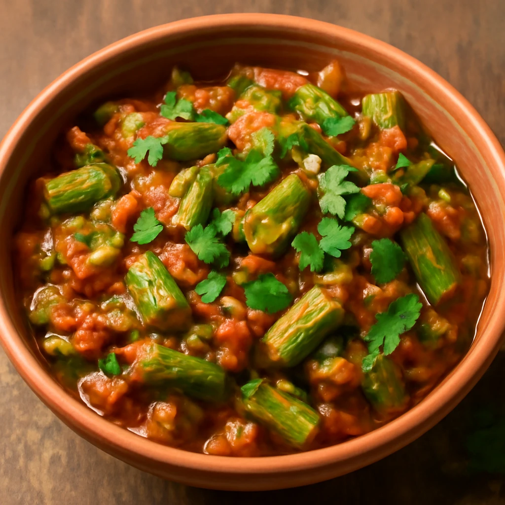 Fűszeres Bhindi Masala Sabzi indiai stílusban