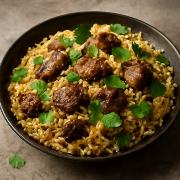 Biryani bárányhússal gazdag, fűszeres csirkehússal és basmati rizzsel, friss korianderrel és mentával díszítve.
