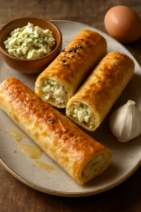 Friss, ropogós börek túróval és fokhagymával töltve