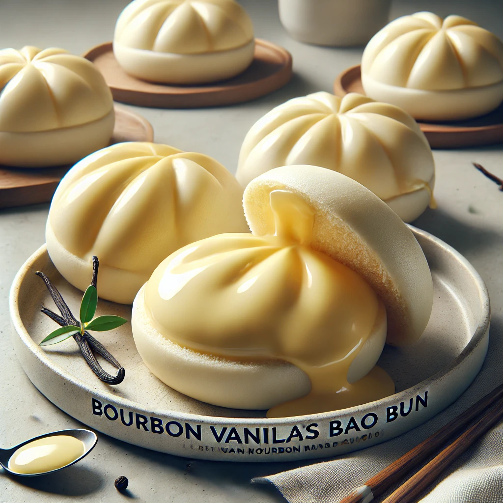 Puha bao bun Bourbon vaníliás házi krémmel töltve – letisztult gőzölt édesség