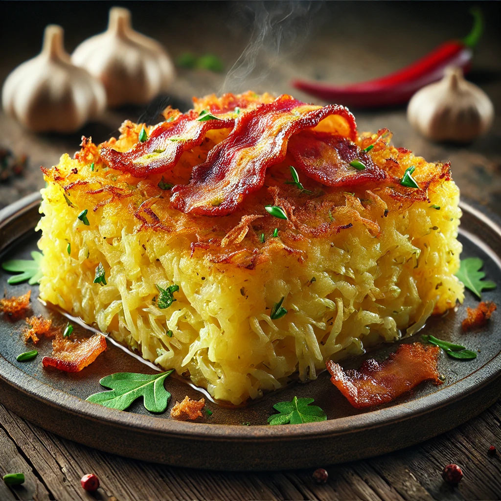 Bubble and squeak, főtt burgonyával, káposztával és ropogós szalonnával