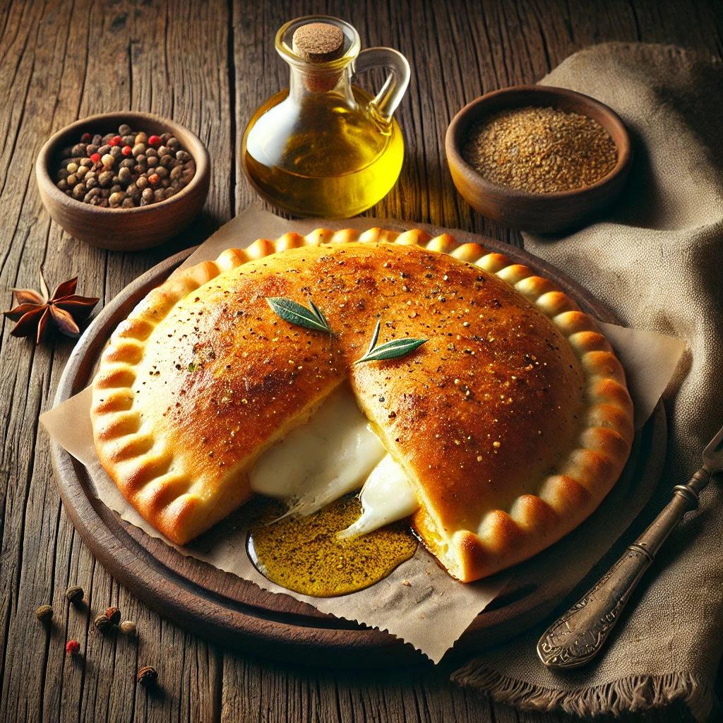 Ínycsiklandó calzone fűszeres olívaolajjal és sajttal