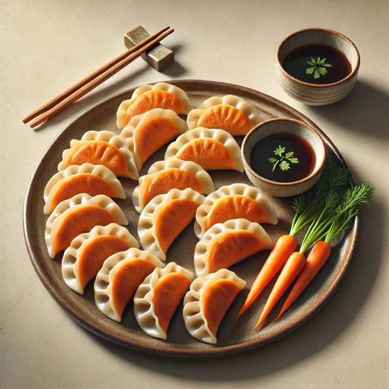 Répás gyoza gyerekbarát tálalásban, aranybarna aljú darabok szójaszósszal