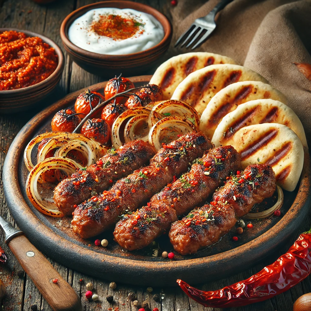 Finom grill cevapi, szaftos hús, friss pita és joghurt