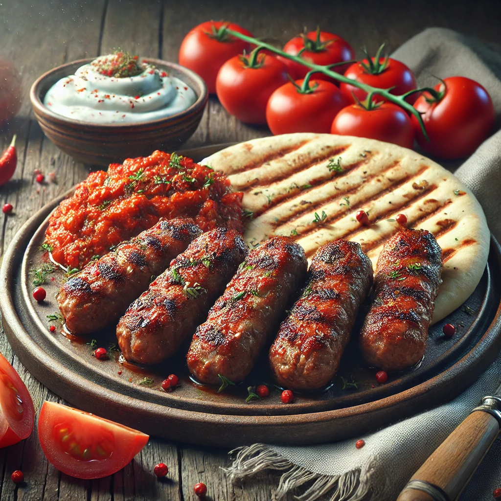 Finom grill cevapi, szaftos hús, friss pita és joghurt