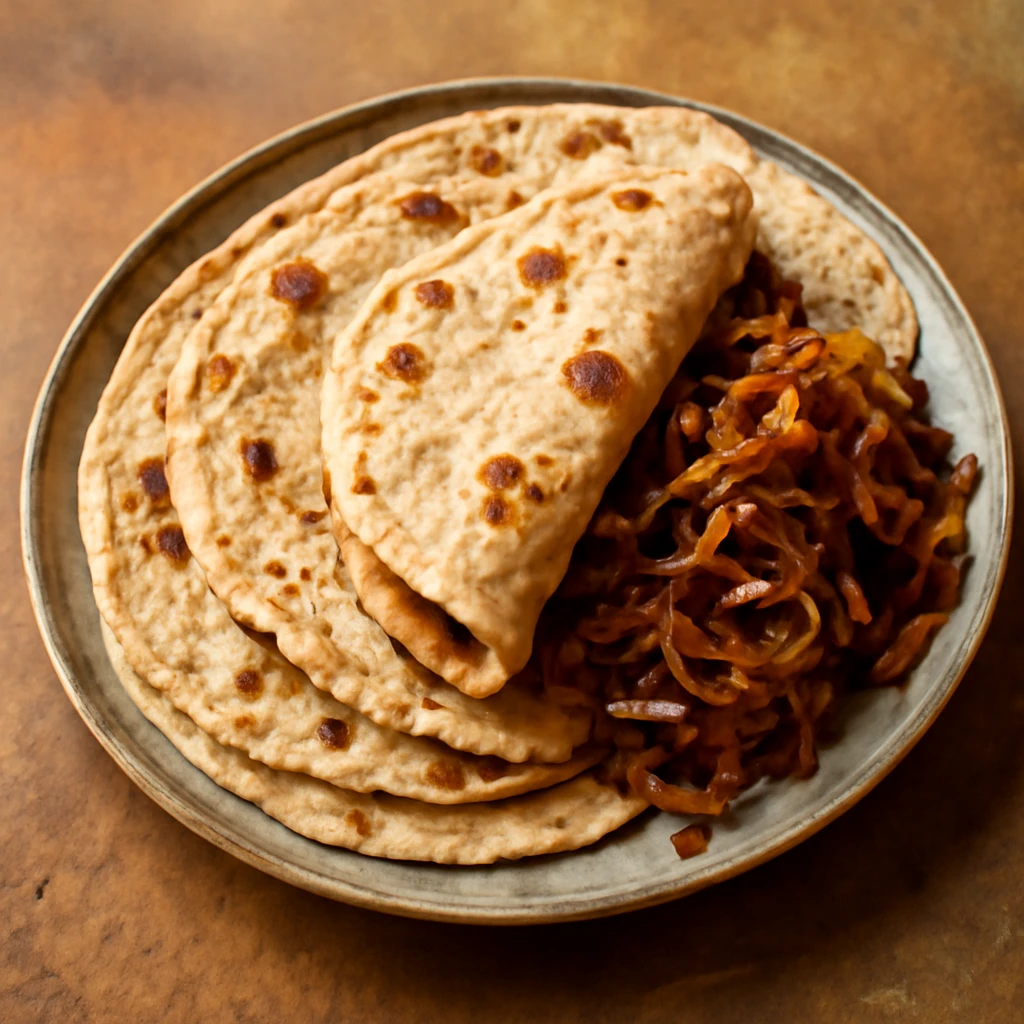 Friss, puha Chapati sült hagymával