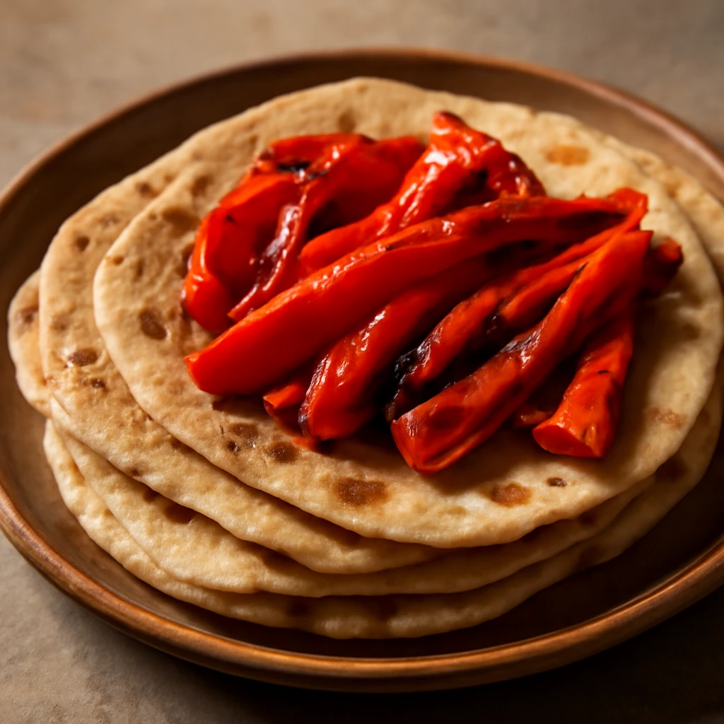 Friss, puha Chapati sült paprikával
