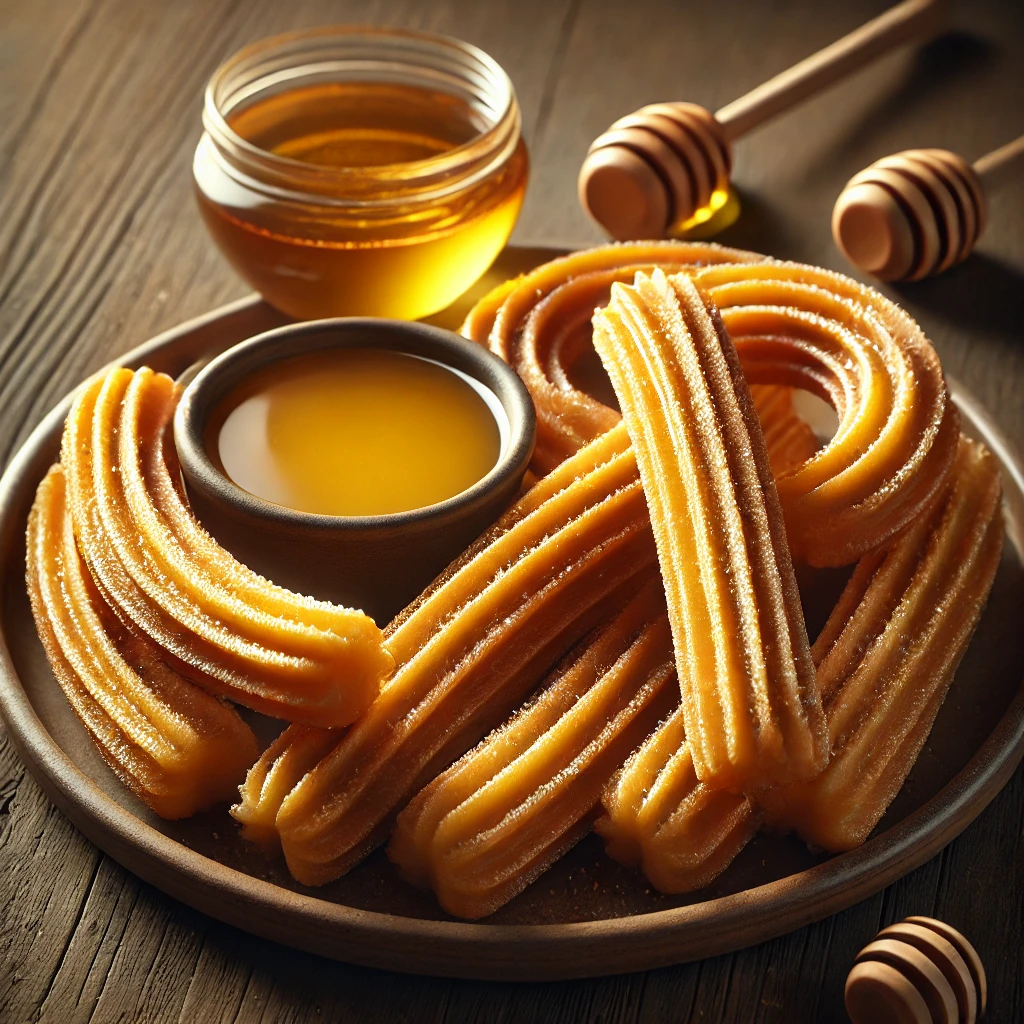Friss, ropogós churros fahéjas cukorral és mézzel
