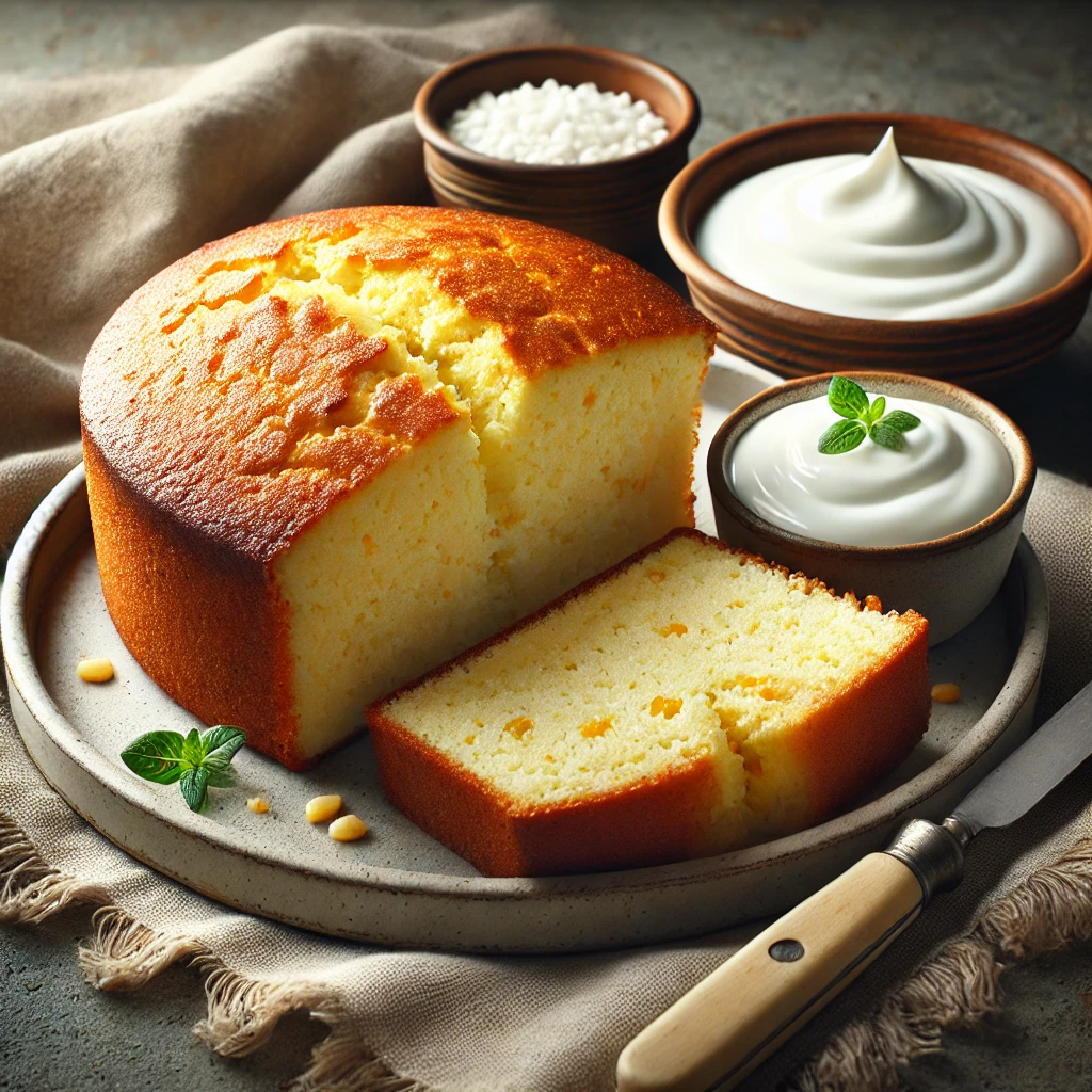 Cornbread, joghurttal készítve, egyszerűen tálalva