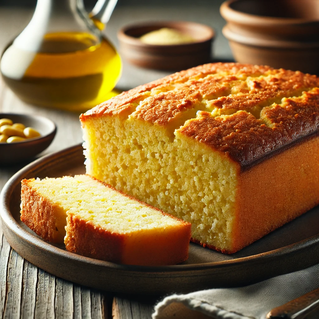 Cornbread, olívaolajjal készítve, egyszerűen tálalva