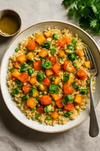 Friss korianderrel tálalt klasszikus couscous zöldségekkel