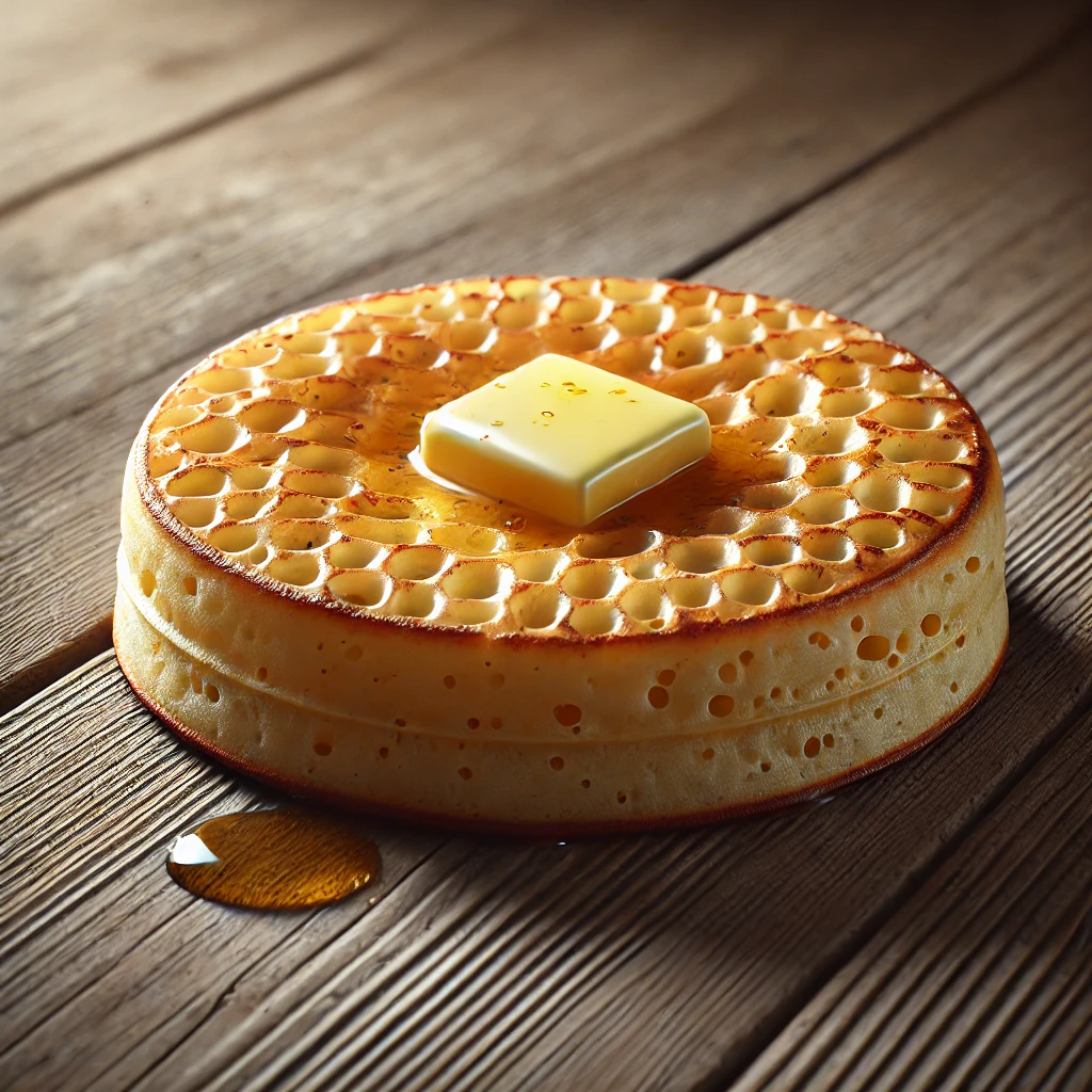 Angol reggeli crumpet, fokhagymás vajjal tálalva