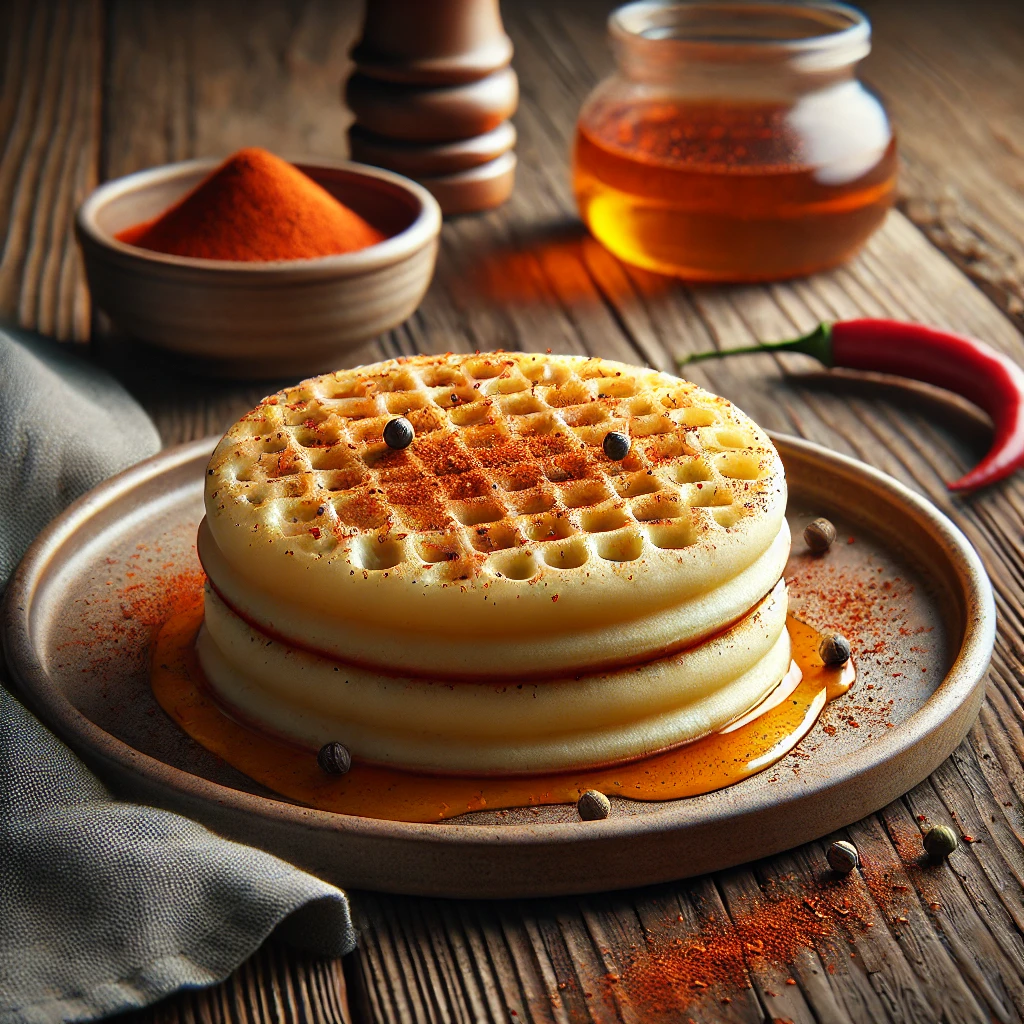 Finom crumpet füstölt paprikával, frissen tálalva