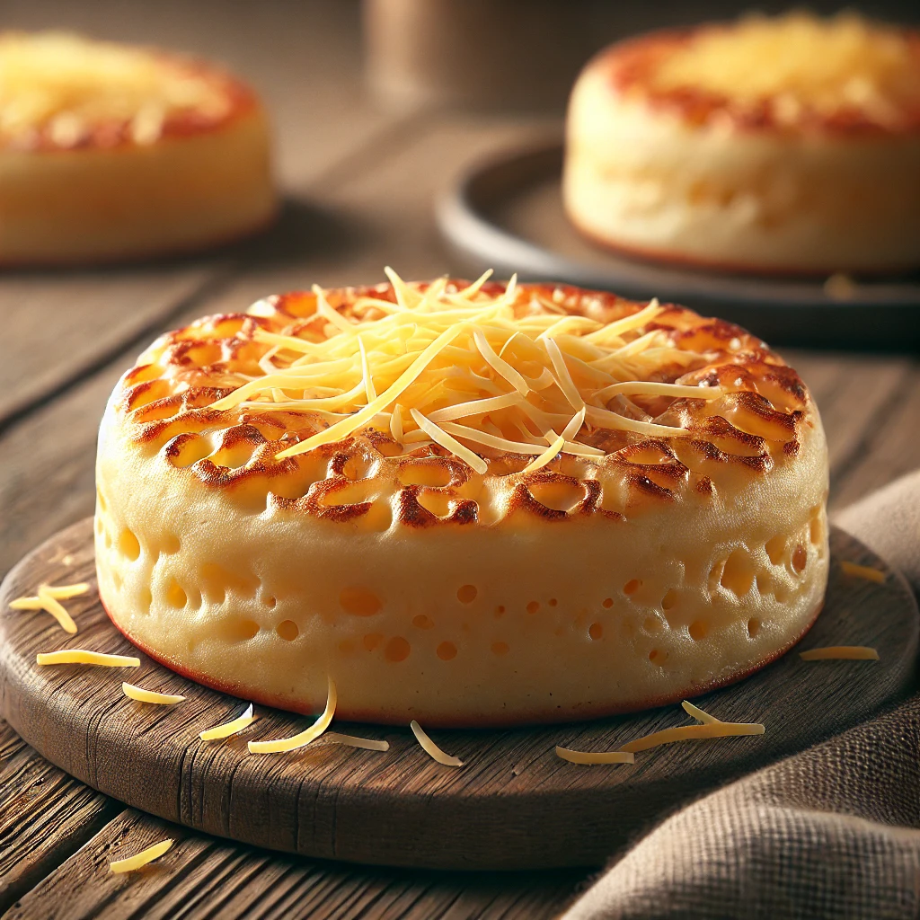 Angol reggeli crumpet, füstölt sajttal tálalva
