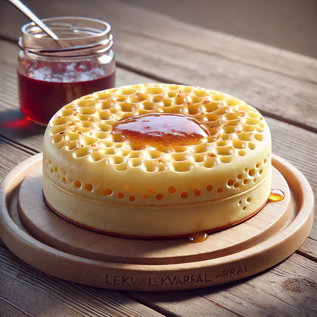 Angol reggeli crumpet, lekvárral tálalva
