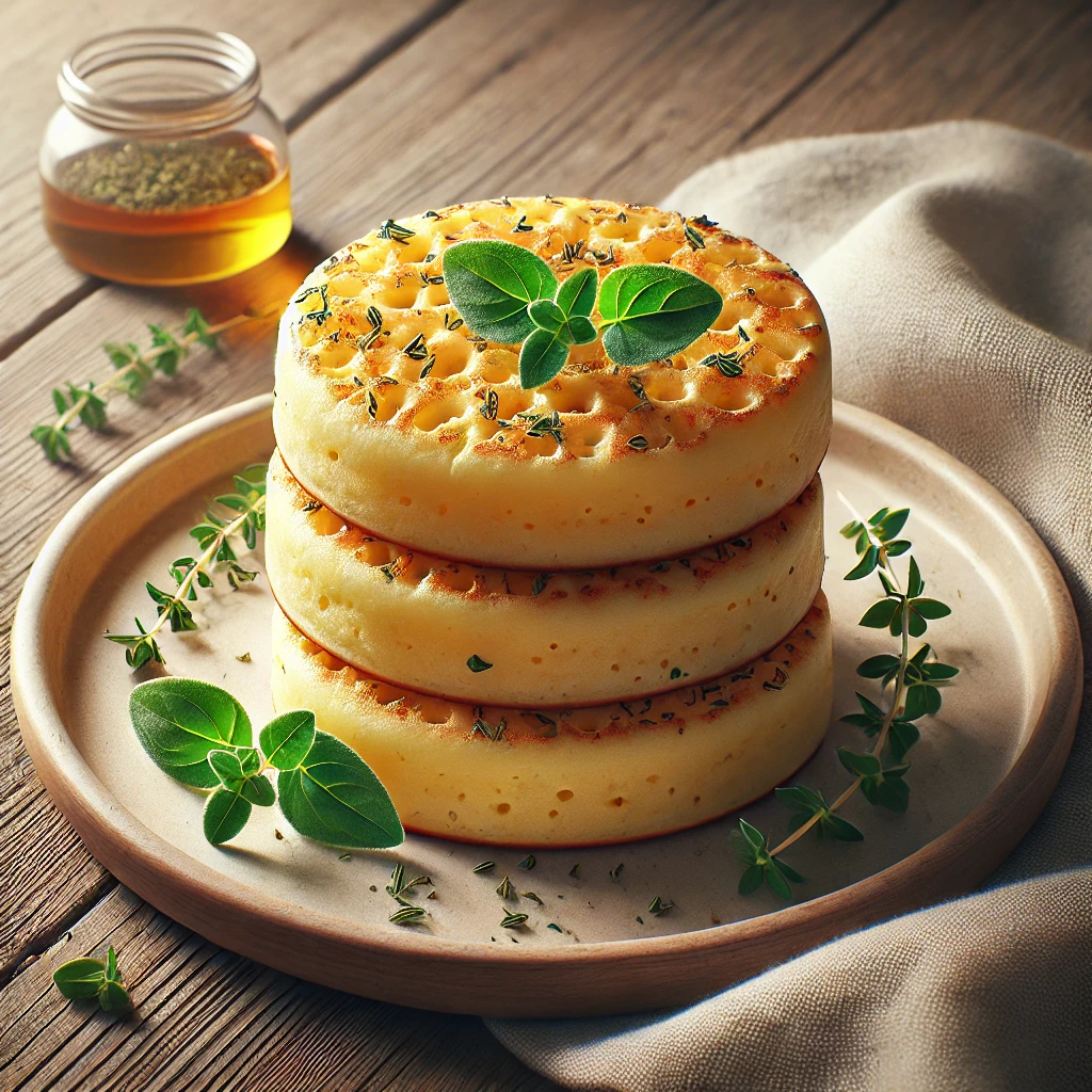 Angol reggeli crumpet, oregánóval tálalva