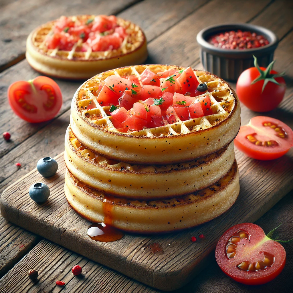 Finom crumpet paradicsommal, frissen tálalva