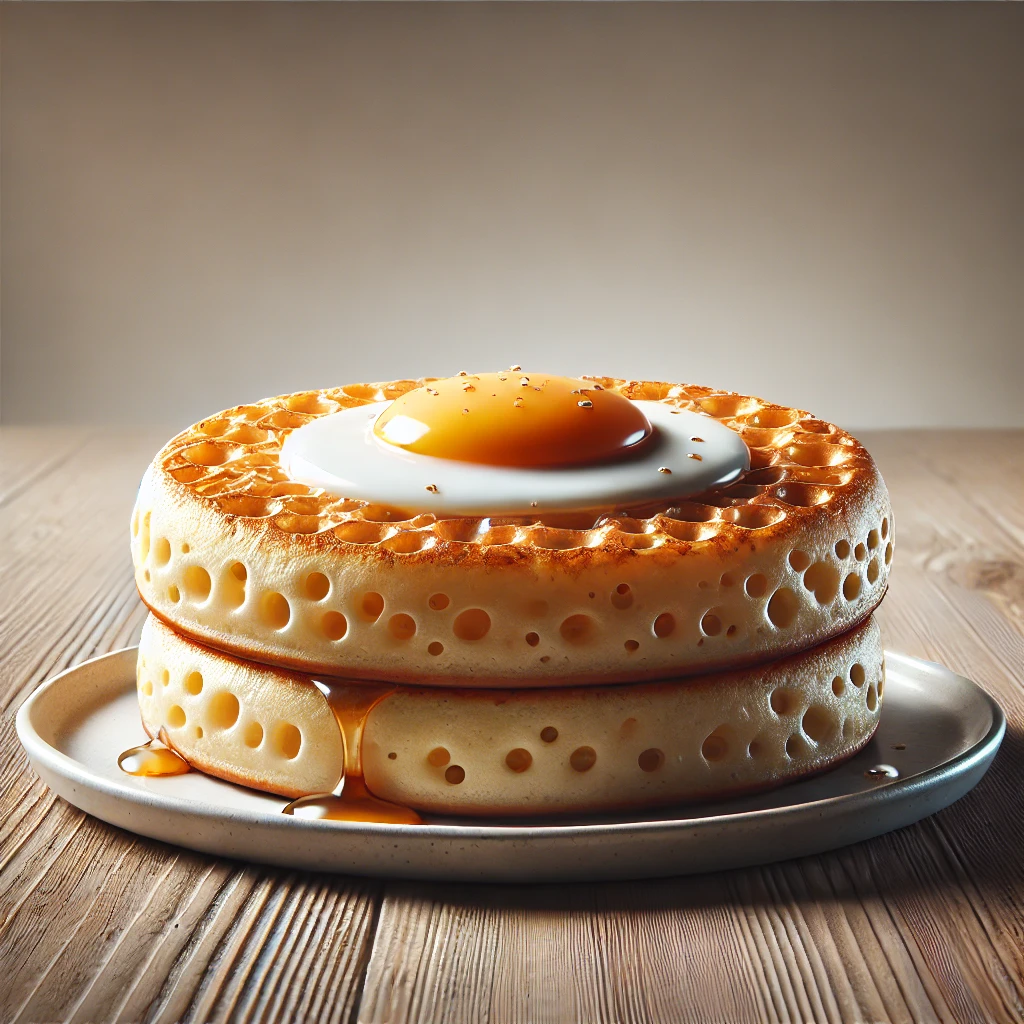 Angol reggeli crumpet, tojással tálalva