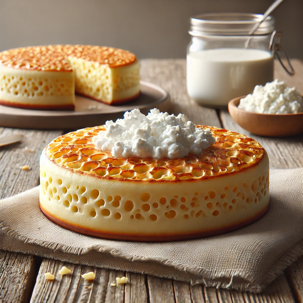 Angol reggeli crumpet, túróval tálalva