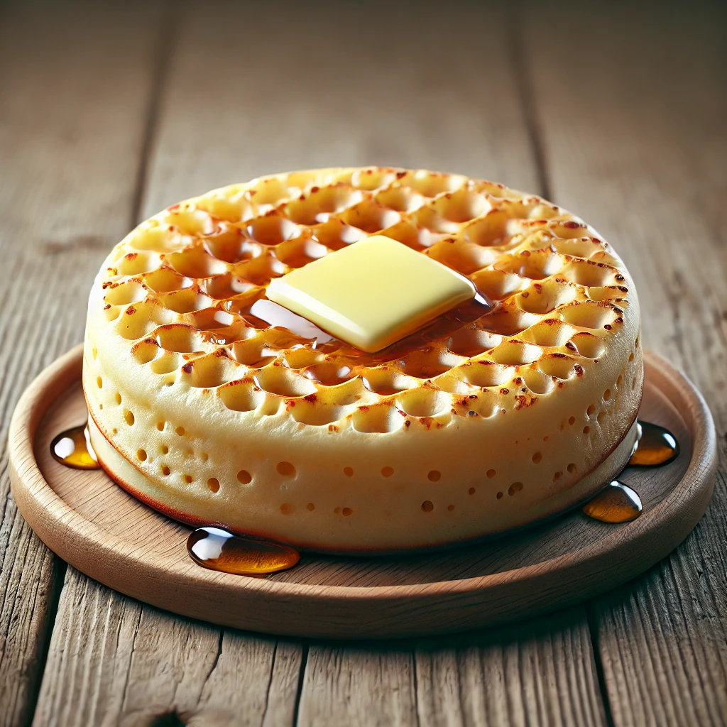 Angol reggeli crumpet, vajjal tálalva